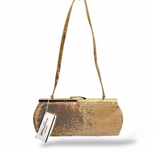 Whiting & Davis vintage gold metalic mesh baguette bag, NWT (deadstock)
